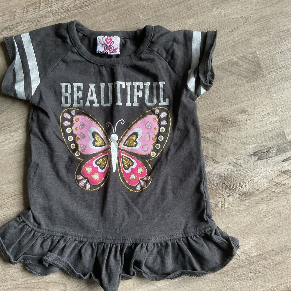 Real You Short Sleeve T Shirt 4T "Beautiful" Butterfly Gray